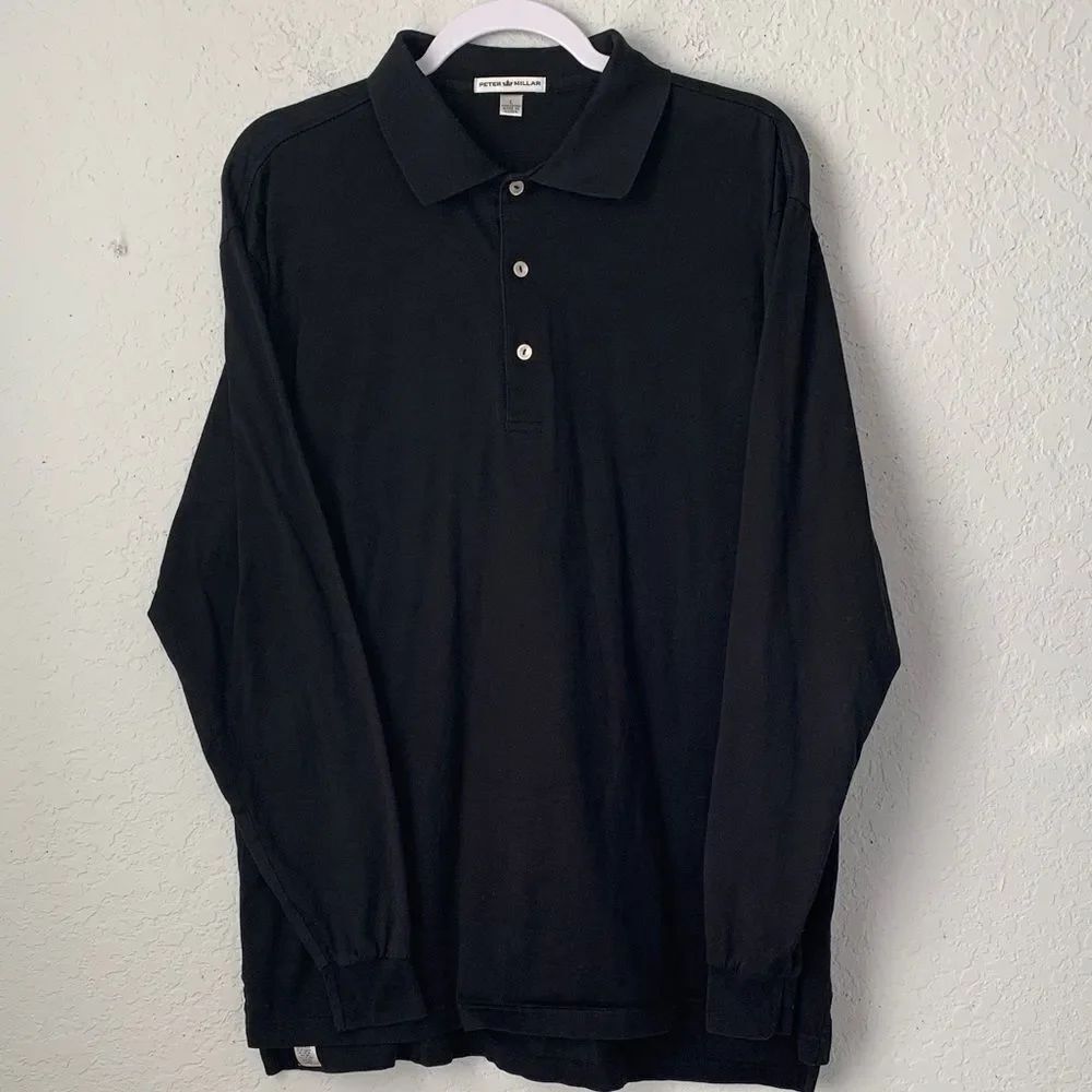 Peter Millar Men’s Black Cotton Long Sleeve Polo Shirt Size L